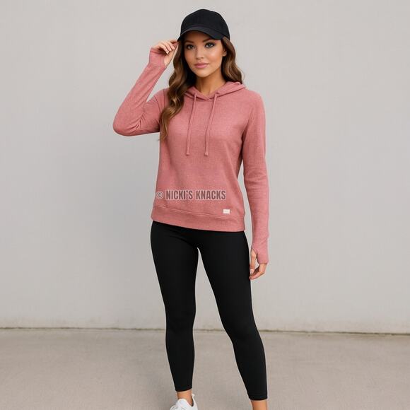 Danskin Ribbed Knit Hoodie Thumbhole Long Sleeve Pullover Pink Size M - Picture 8 of 9